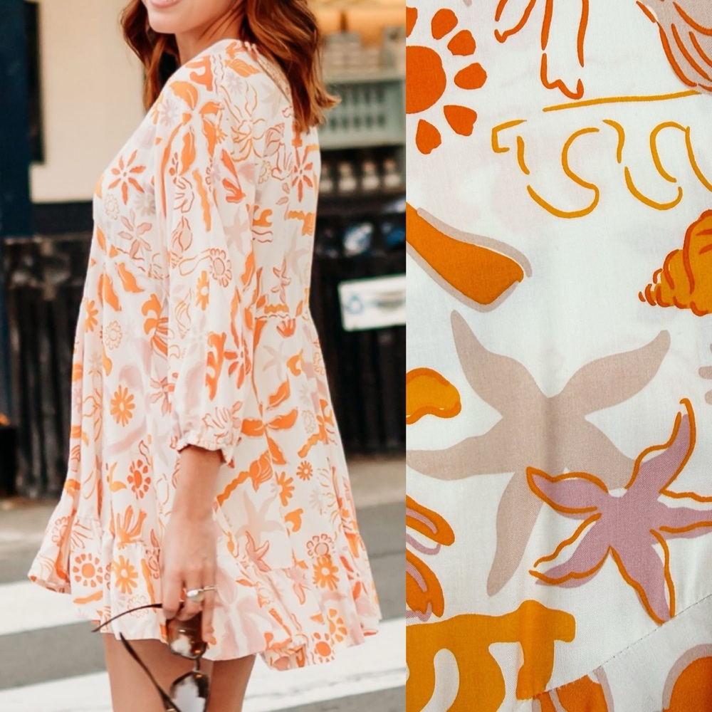 Label Of Love Sea Shell Coastal Cover Up Mini Ruffle Hem Dress Poolside Beach - Picture 3 of 10